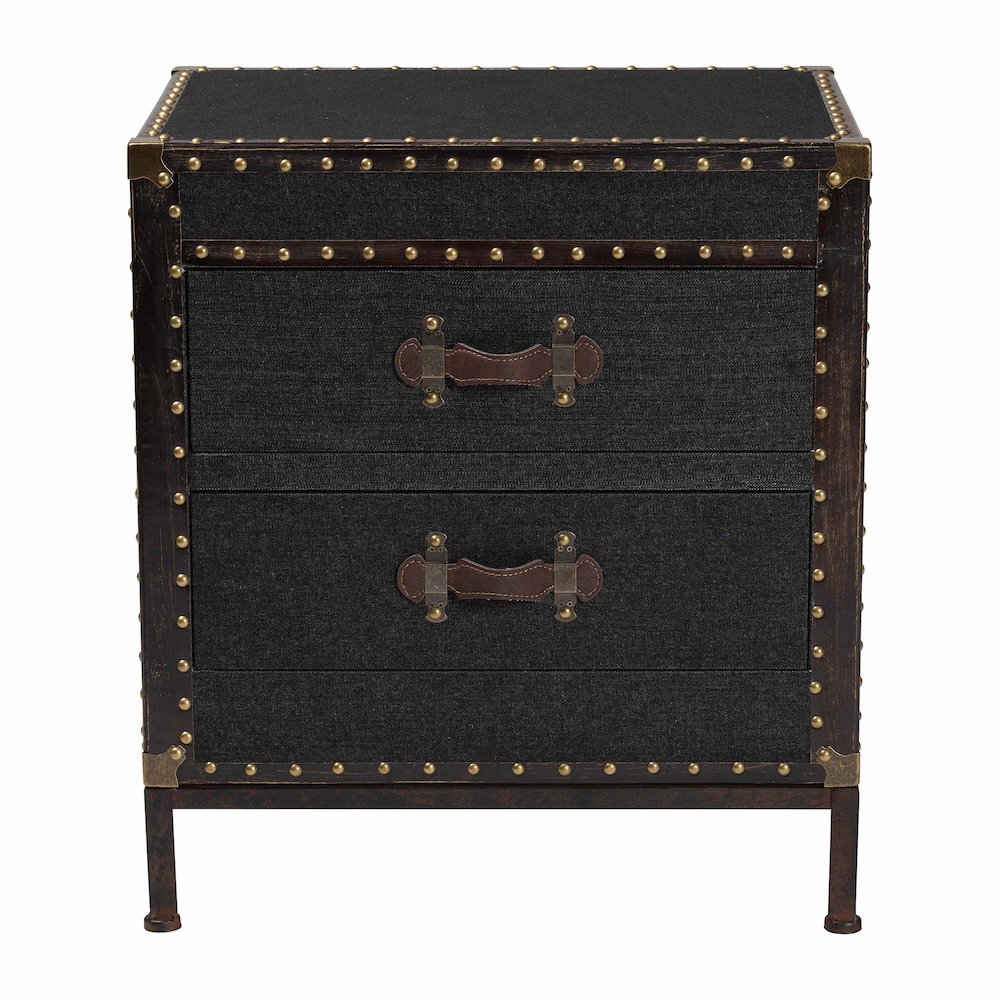 Laura Vintage Black Canvas 2-Drawer End Table Trunk. Picture 3