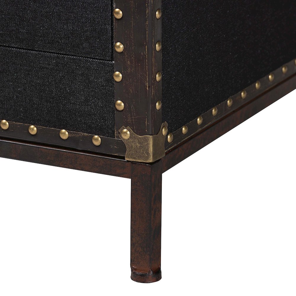 Laura Vintage Black Canvas 2-Drawer End Table Trunk. Picture 7