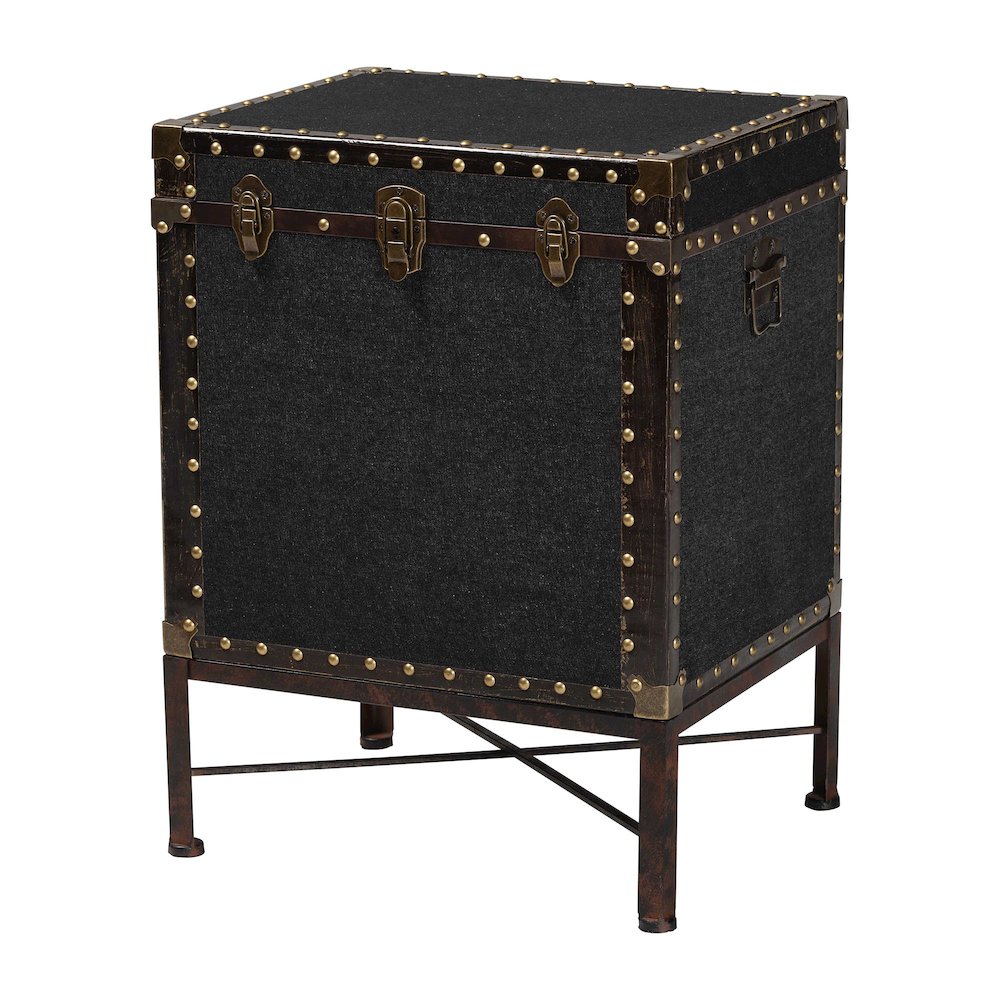 Laura Vintage Black Canvas Lift-Top Trunk End Table. Picture 1