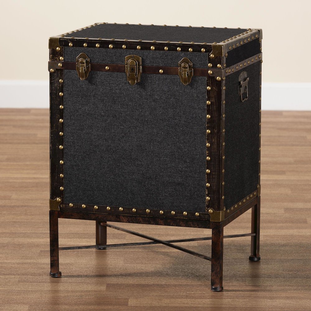 Laura Vintage Black Canvas Lift-Top Trunk End Table. Picture 11
