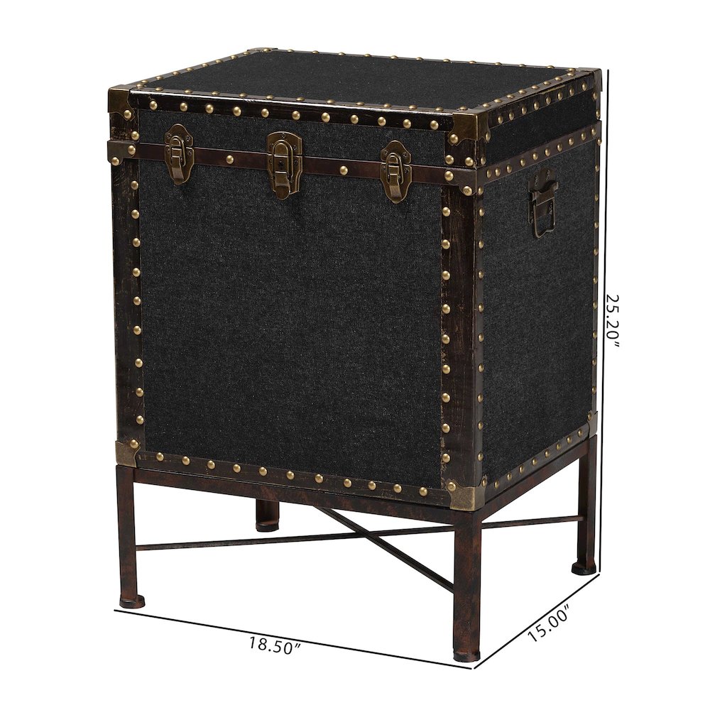 Laura Vintage Black Canvas Lift-Top Trunk End Table. Picture 12