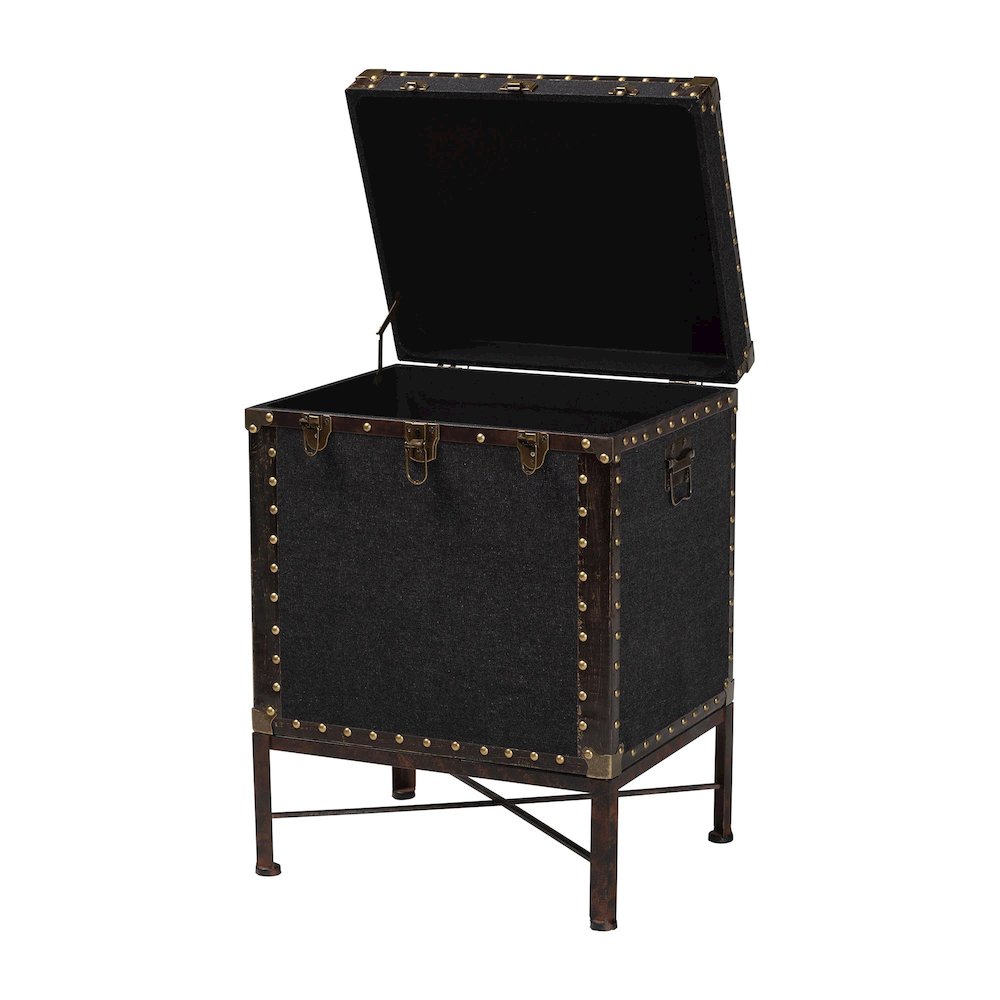 Laura Vintage Black Canvas Lift-Top Trunk End Table. Picture 2
