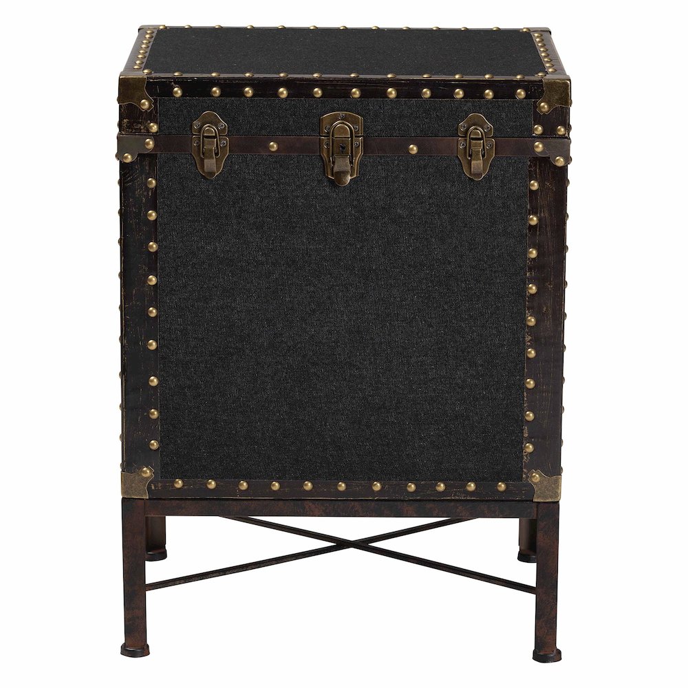 Laura Vintage Black Canvas Lift-Top Trunk End Table. Picture 3