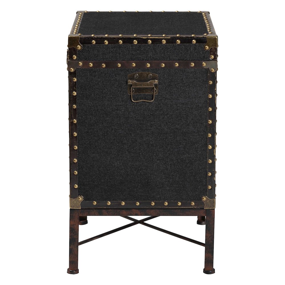 Laura Vintage Black Canvas Lift-Top Trunk End Table. Picture 4