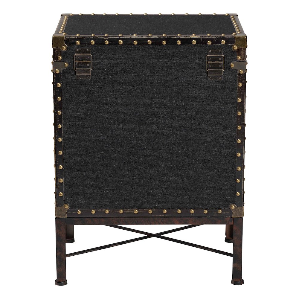 Laura Vintage Black Canvas Lift-Top Trunk End Table. Picture 5