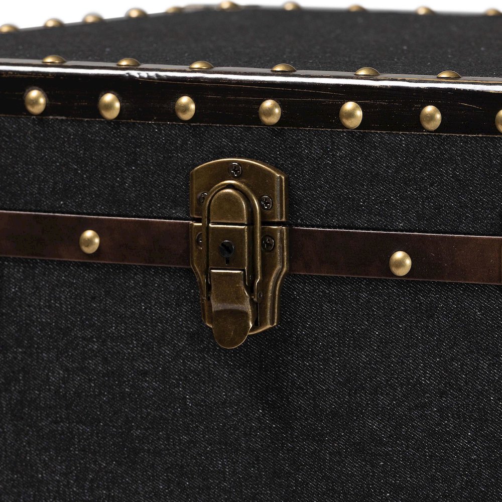 Laura Vintage Black Canvas Lift-Top Trunk End Table. Picture 6