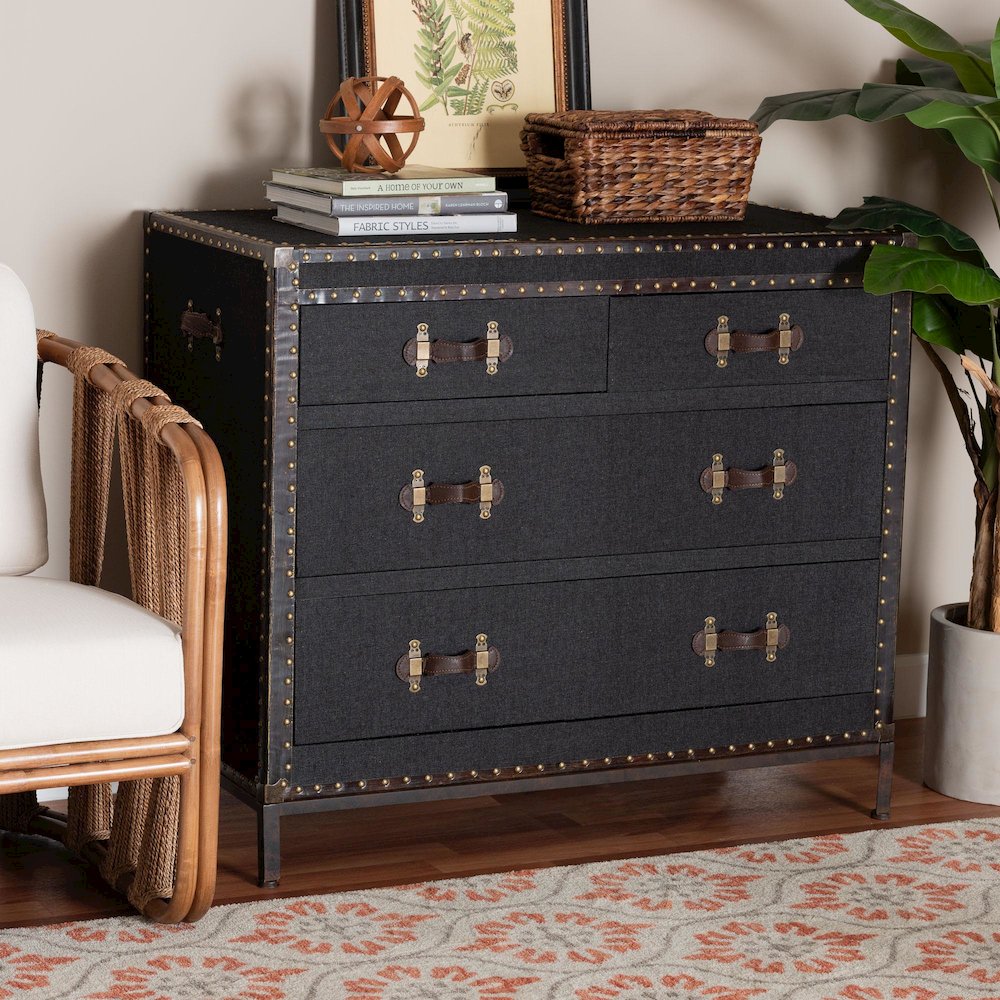 Studio Benton Vintage Black Canvas 4-Drawer Storage Cabinet. Picture 9