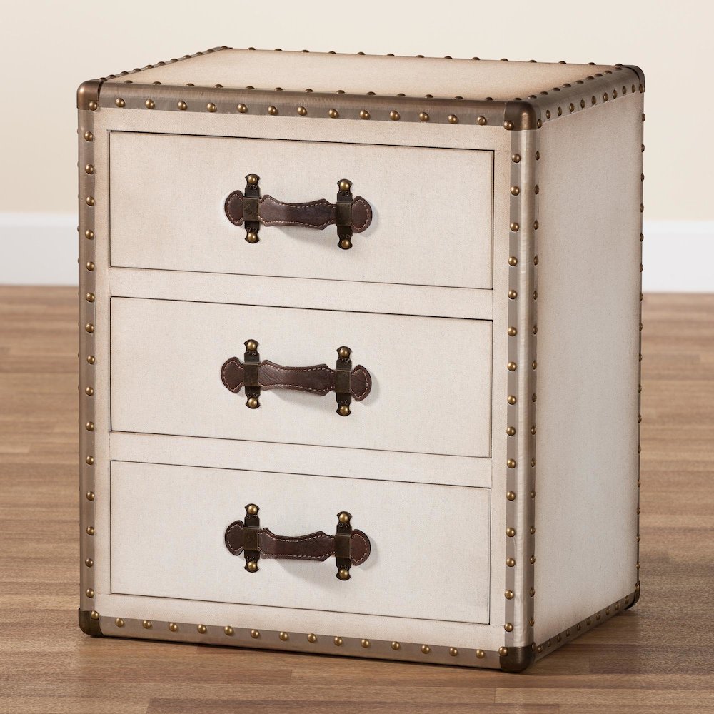 Mallison Vintage White Canvas 3-Drawer End Table. Picture 10