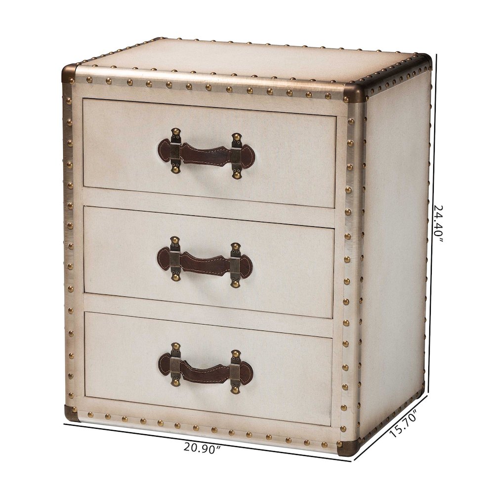Mallison Vintage White Canvas 3-Drawer End Table. Picture 11