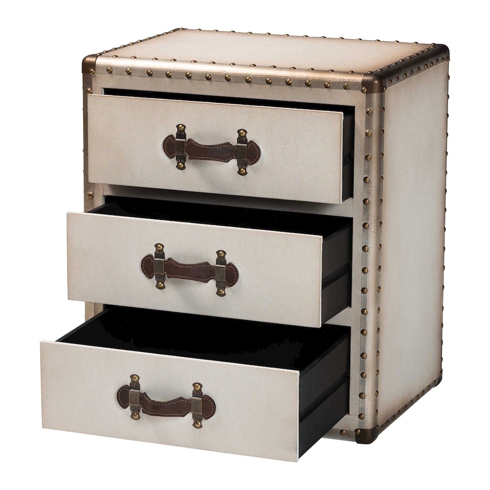 Mallison Vintage White Canvas 3-Drawer End Table. Picture 2