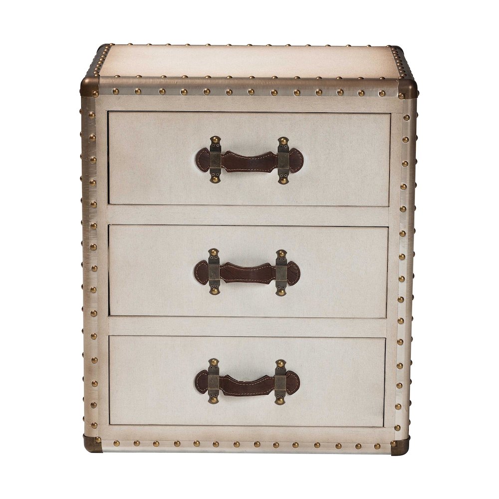 Mallison Vintage White Canvas 3-Drawer End Table. Picture 3