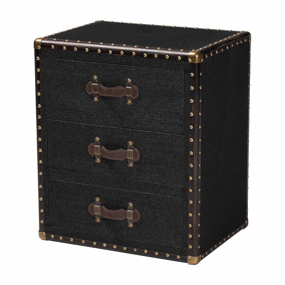 Mallison Vintage Black Canvas 3-Drawer End Table. Picture 1