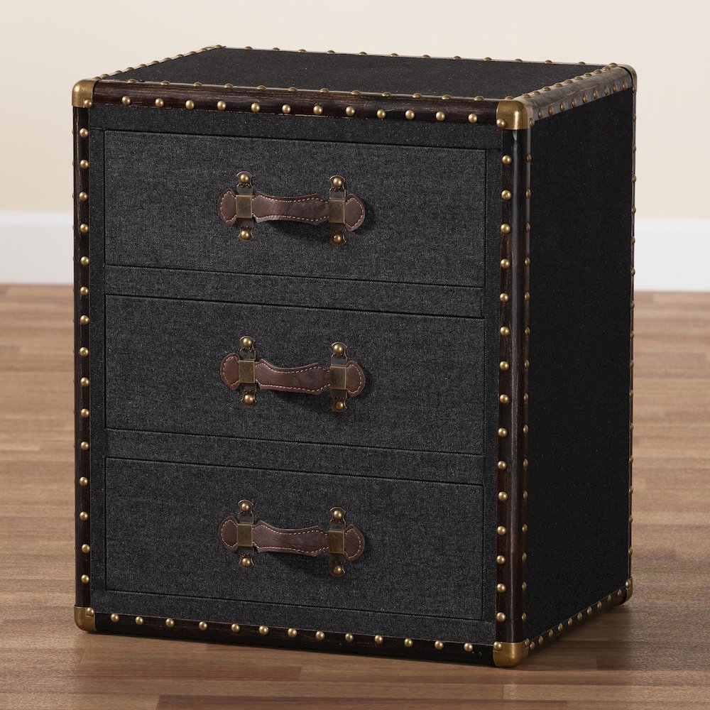 Mallison Vintage Black Canvas 3-Drawer End Table. Picture 10