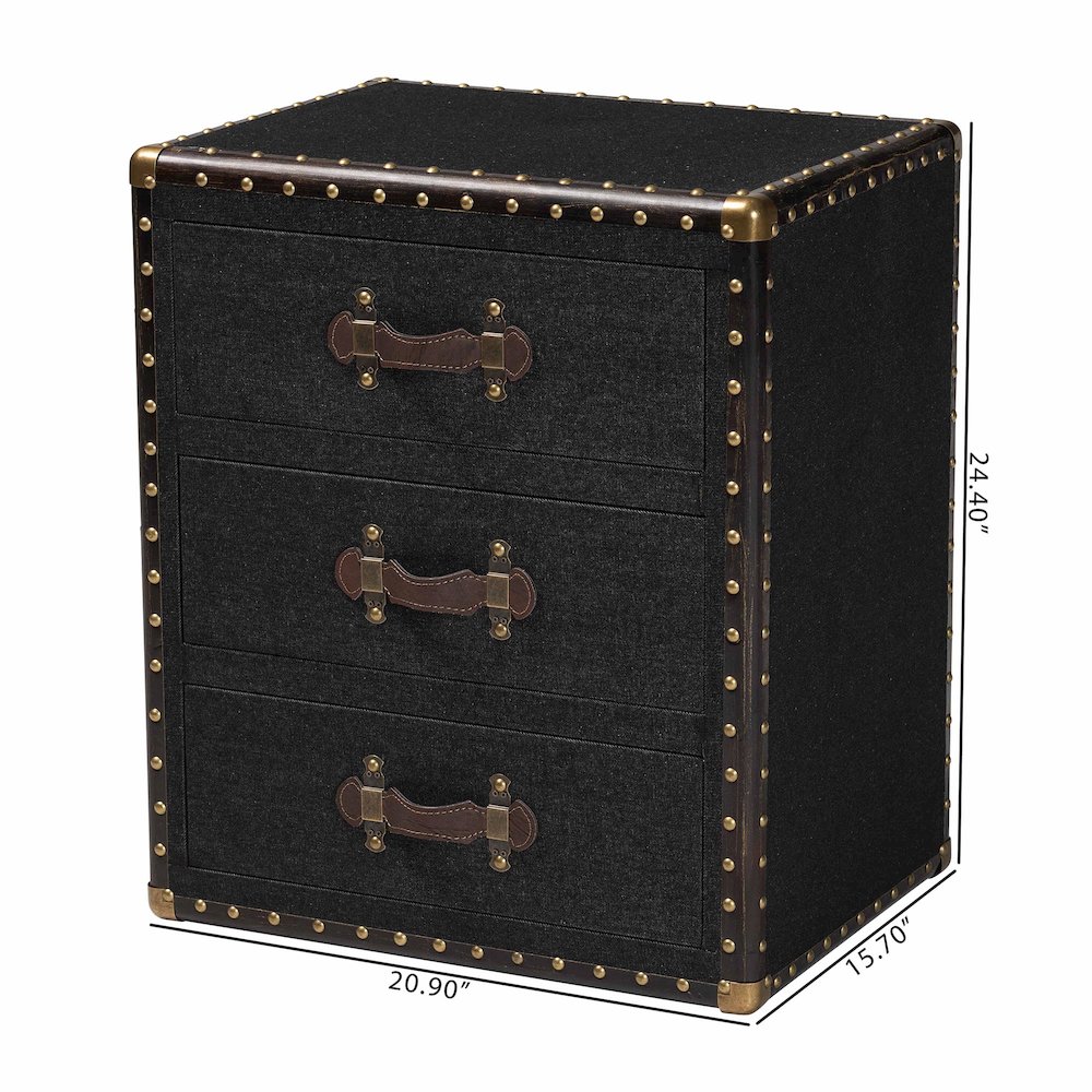 Mallison Vintage Black Canvas 3-Drawer End Table. Picture 11