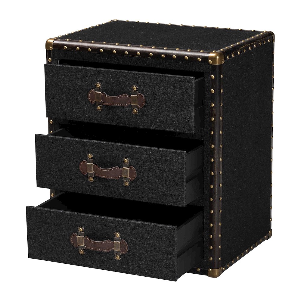 Mallison Vintage Black Canvas 3-Drawer End Table. Picture 2