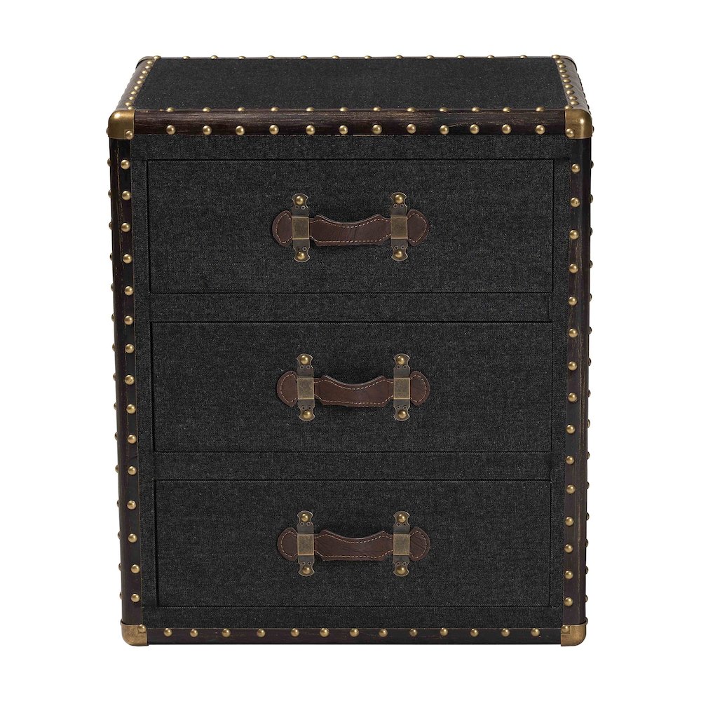 Mallison Vintage Black Canvas 3-Drawer End Table. Picture 3