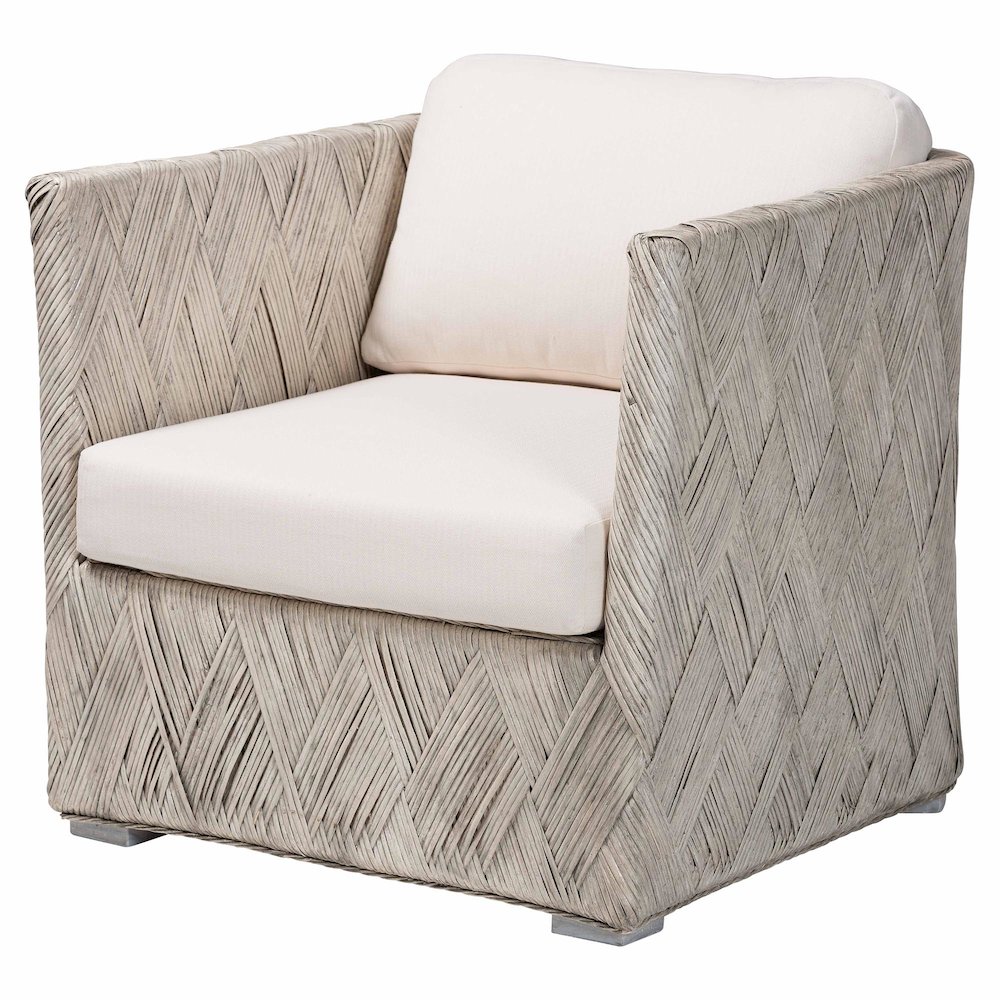Natural Rattan Lounge Chair - Handwoven Wicker Armchair with Tuxedo Frame. Picture 1