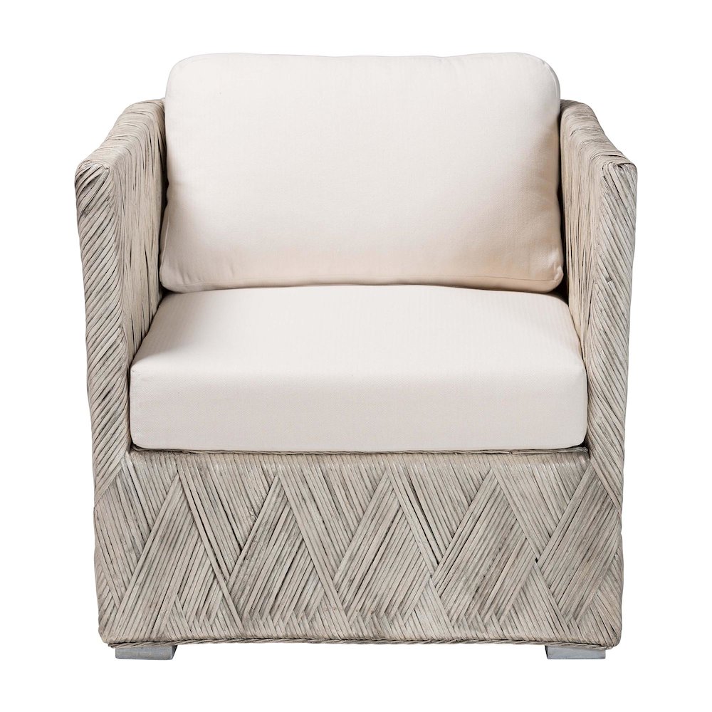 Natural Rattan Lounge Chair - Handwoven Wicker Armchair with Tuxedo Frame. Picture 3