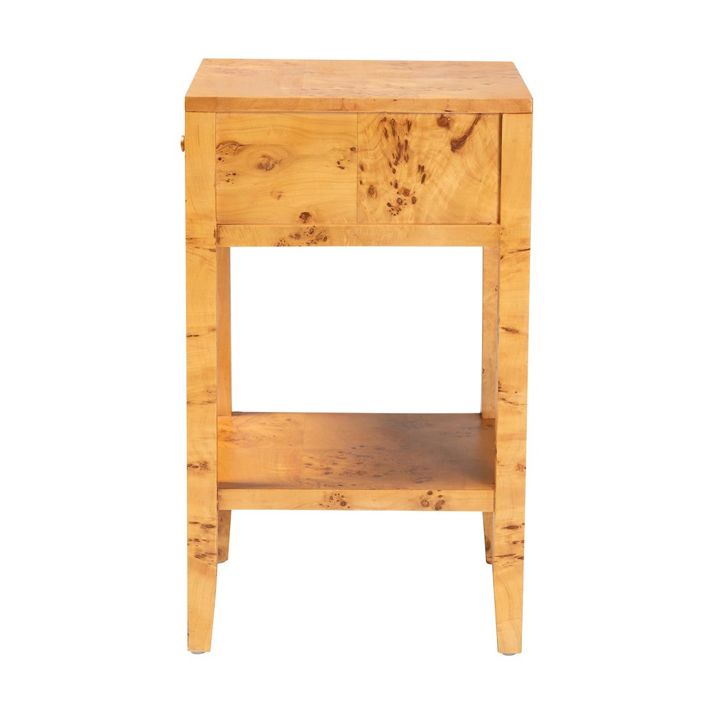 Modern and Contemporary Natural Light Mappa Real Burl Wood 1-Drawer Nightstand. Picture 4