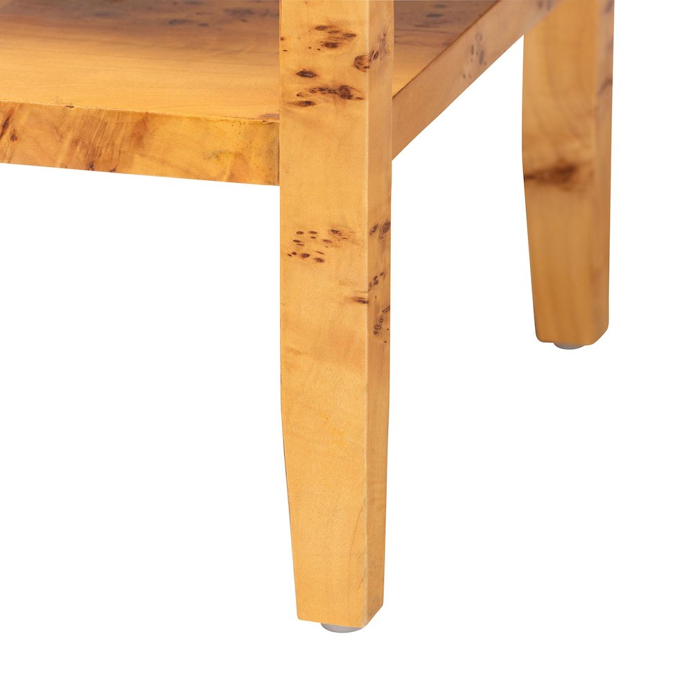 Modern and Contemporary Natural Light Mappa Real Burl Wood 1-Drawer Nightstand. Picture 6