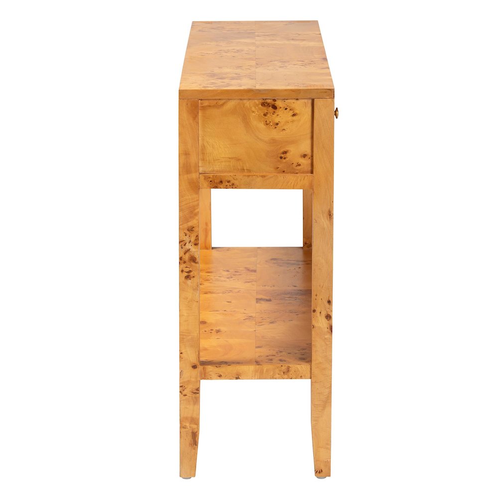 Contemporary Natural Light Mappa Real Burl Wood 2-Drawer Console Table. Picture 4