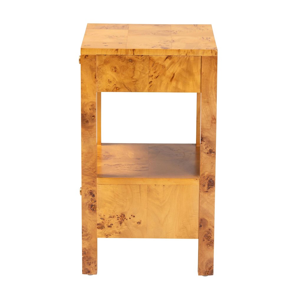 Modern and Contemporary Natural Light Mappa Real Burl Wood 2-Drawer Nightstand. Picture 4