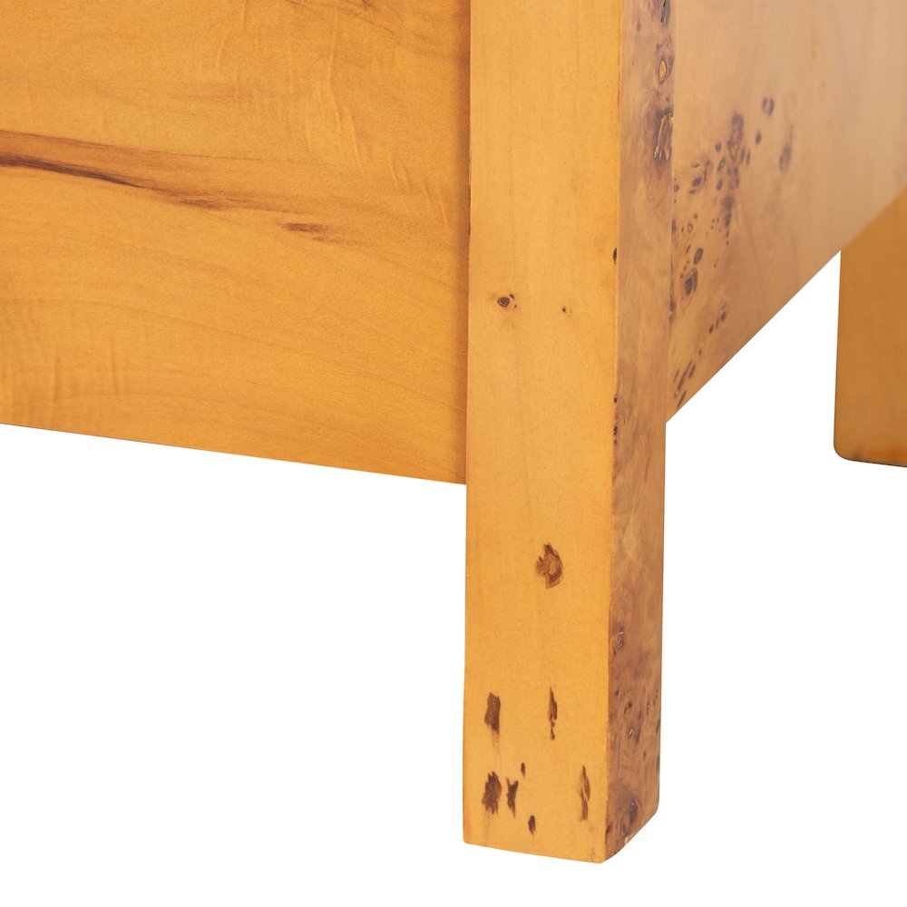 Modern and Contemporary Natural Light Mappa Real Burl Wood 2-Drawer Nightstand. Picture 6