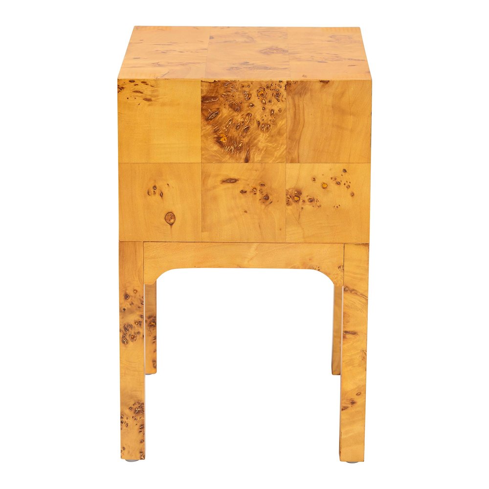 Modern and Contemporary Natural Light Mappa Real Burl Wood 2-Drawer Nightstand. Picture 4