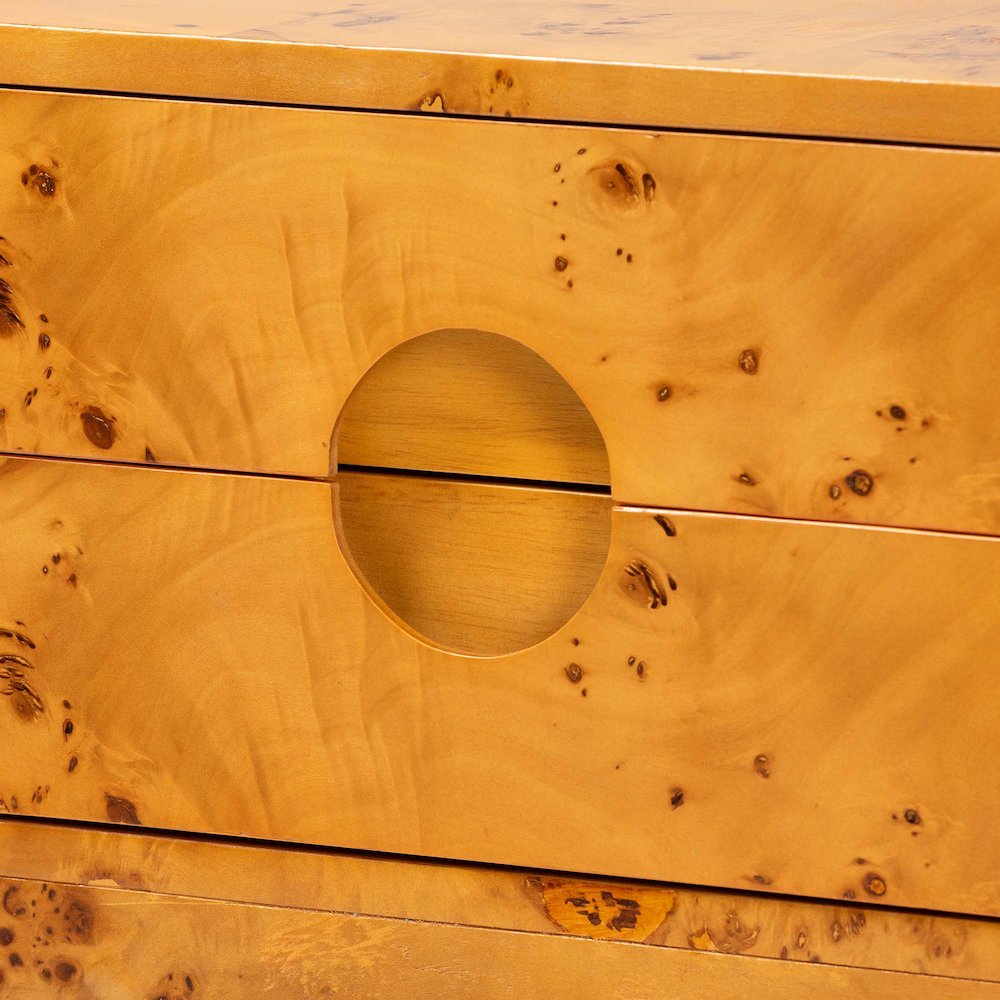 Modern and Contemporary Natural Light Mappa Real Burl Wood 2-Drawer Nightstand. Picture 5