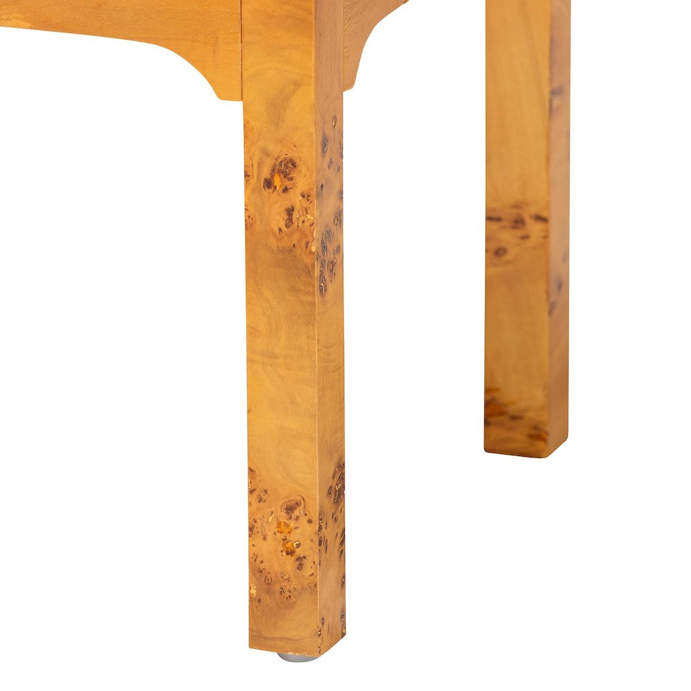 Modern and Contemporary Natural Light Mappa Real Burl Wood 2-Drawer Nightstand. Picture 6