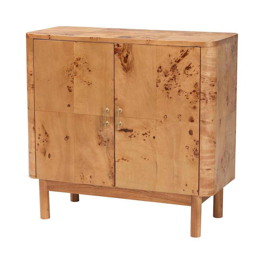 Latika Modern and Contemporary Natural Mappa Real Burl Wood Storage Cabinet. Picture 1