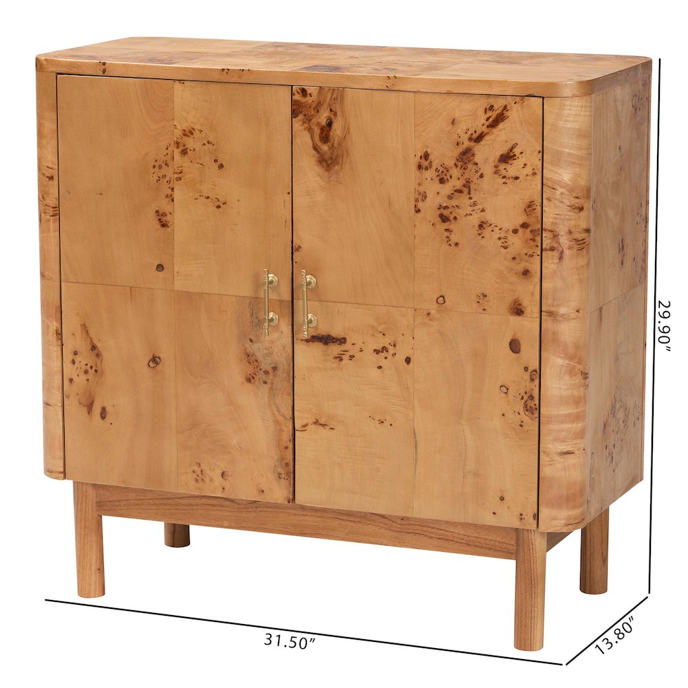 Latika Modern and Contemporary Natural Mappa Real Burl Wood Storage Cabinet. Picture 10