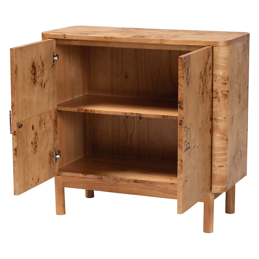 Latika Modern and Contemporary Natural Mappa Real Burl Wood Storage Cabinet. Picture 2