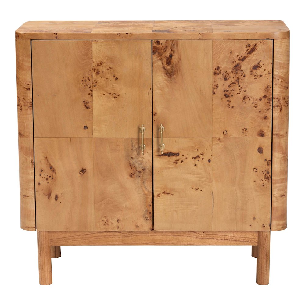 Latika Modern and Contemporary Natural Mappa Real Burl Wood Storage Cabinet. Picture 3
