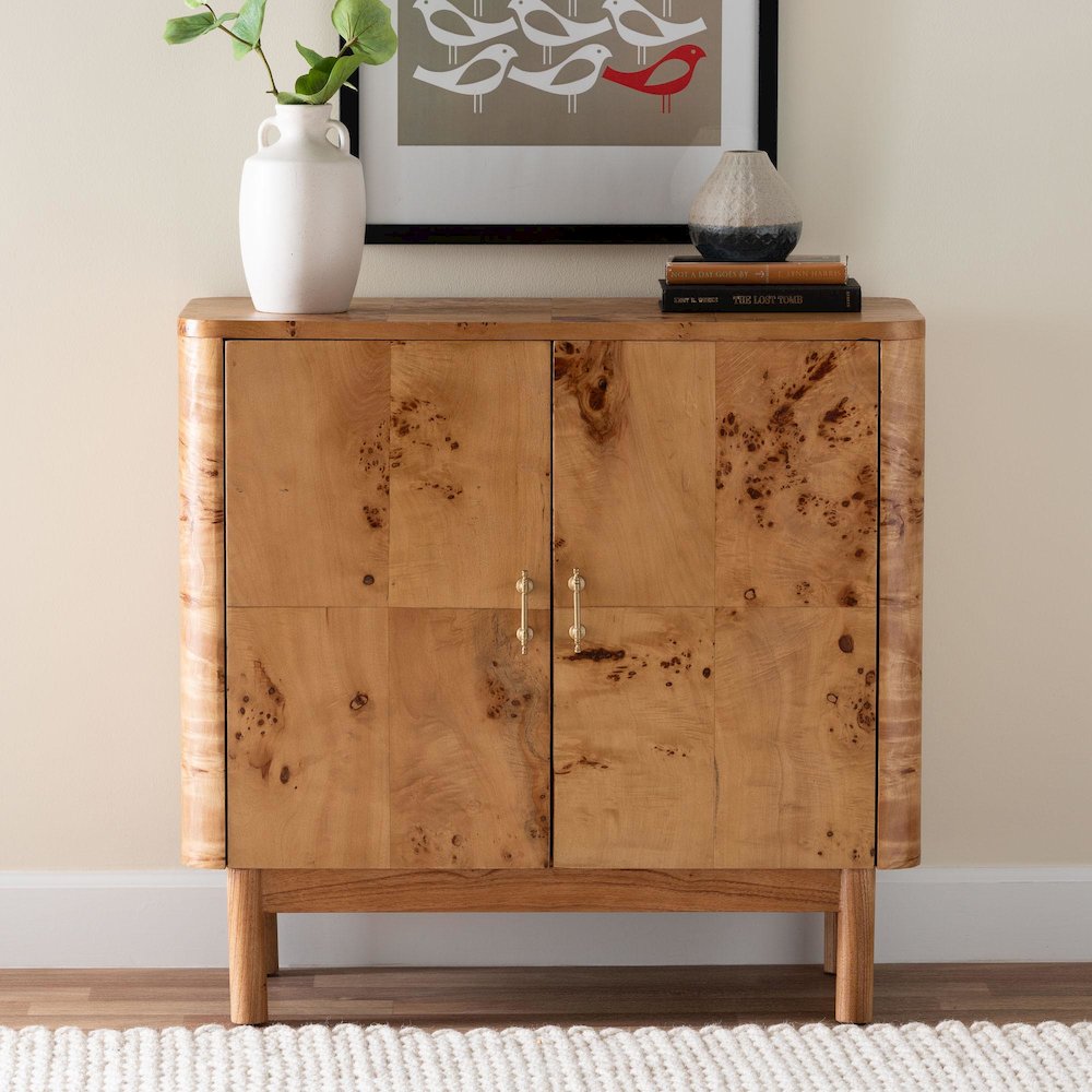 Latika Modern and Contemporary Natural Mappa Real Burl Wood Storage Cabinet. Picture 8