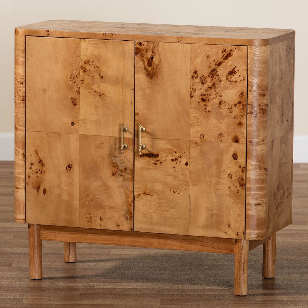 Latika Modern and Contemporary Natural Mappa Real Burl Wood Storage Cabinet. Picture 9