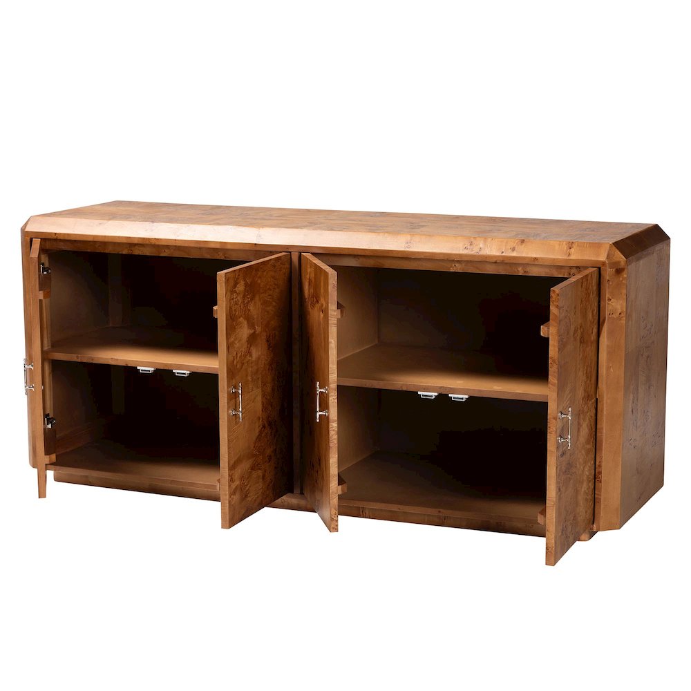 Modern and Contemporary Natural Mappa Real Burl Wood 4-Door Sideboard Buffet. Picture 3