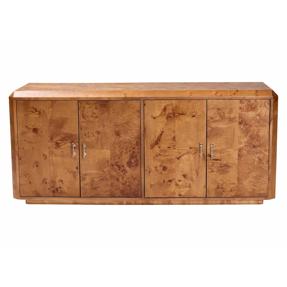 Modern and Contemporary Natural Mappa Real Burl Wood 4-Door Sideboard Buffet. Picture 2