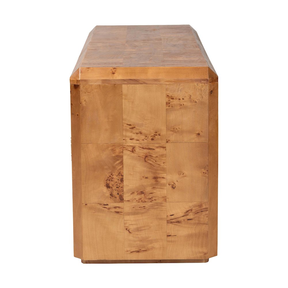 Modern and Contemporary Natural Mappa Real Burl Wood 4-Door Sideboard Buffet. Picture 4