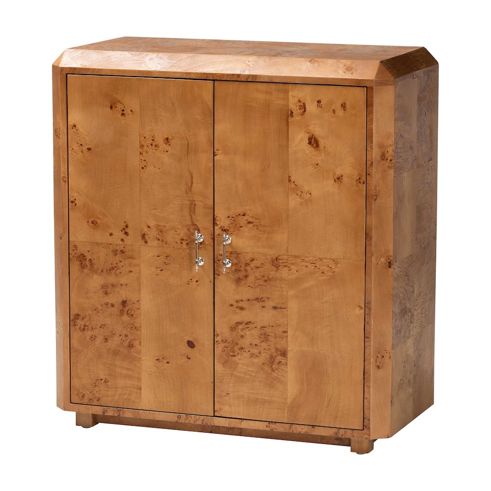 Modern and Contemporary Natural Mappa Real Burl Wood 2-Door Console Cabinet. Picture 1