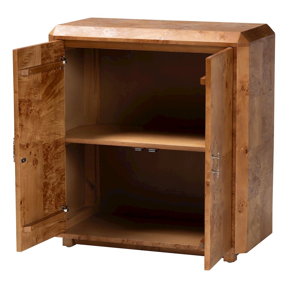 Modern and Contemporary Natural Mappa Real Burl Wood 2-Door Console Cabinet. Picture 2