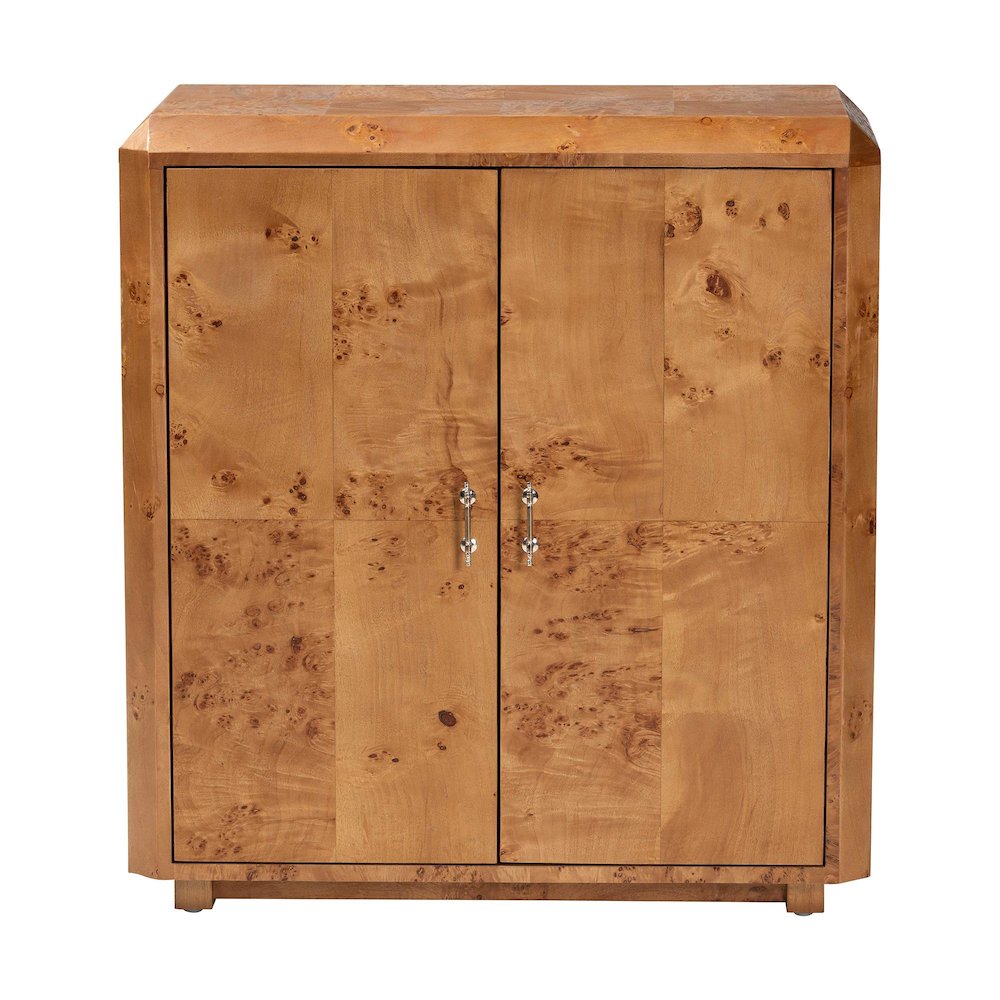 Modern and Contemporary Natural Mappa Real Burl Wood 2-Door Console Cabinet. Picture 3