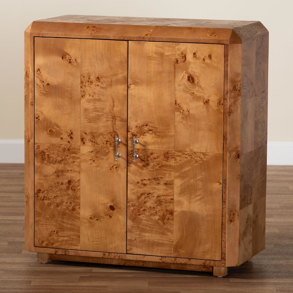 Modern and Contemporary Natural Mappa Real Burl Wood 2-Door Console Cabinet. Picture 8