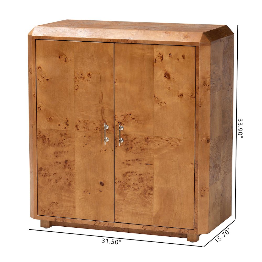 Modern and Contemporary Natural Mappa Real Burl Wood 2-Door Console Cabinet. Picture 9