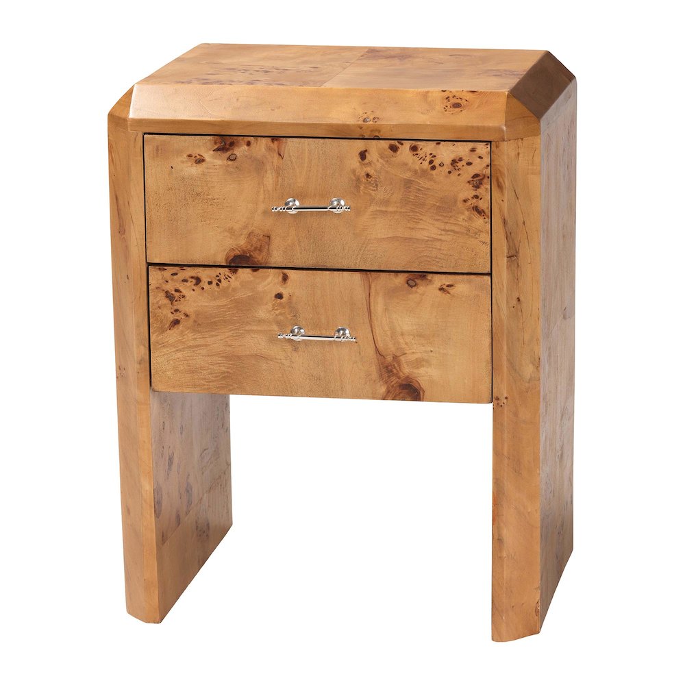 Nebu Modern and Contemporary Natural Mappa Real Burl Wood Nightstand. Picture 1