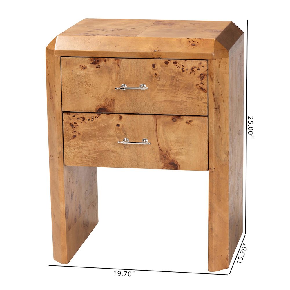 Nebu Modern and Contemporary Natural Mappa Real Burl Wood Nightstand. Picture 10