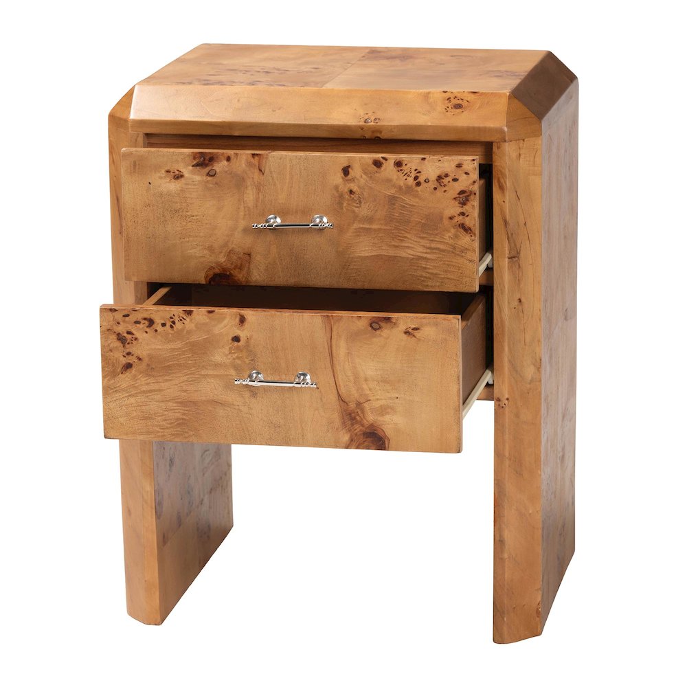 Nebu Modern and Contemporary Natural Mappa Real Burl Wood Nightstand. Picture 2