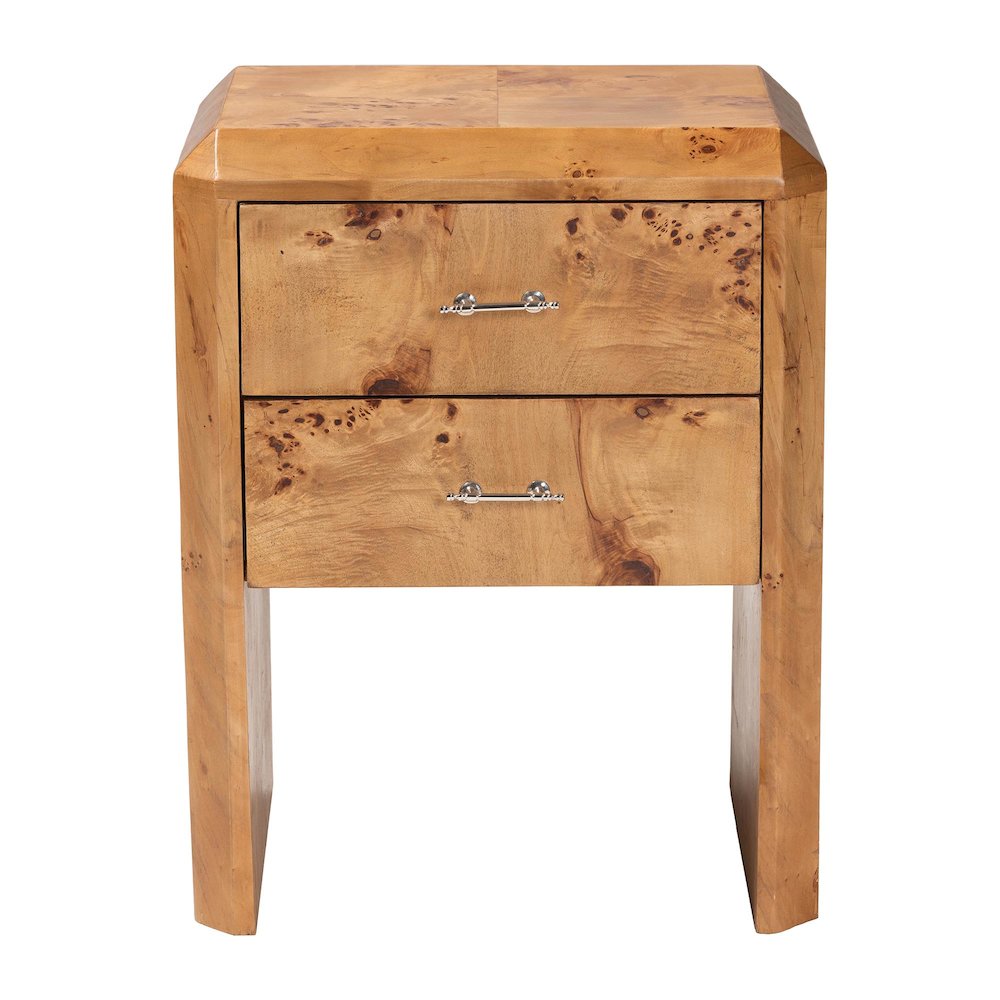 Nebu Modern and Contemporary Natural Mappa Real Burl Wood Nightstand. Picture 3