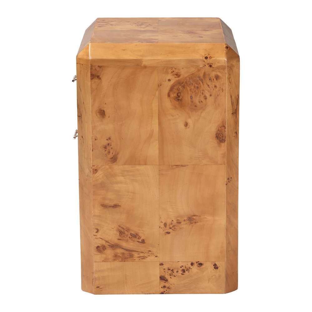 Nebu Modern and Contemporary Natural Mappa Real Burl Wood Nightstand. Picture 4