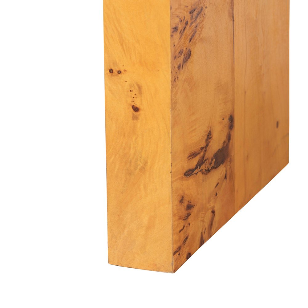 Revelle Modern and Contemporary Natural Light Mappa Real Burl Wood Console Table. Picture 4